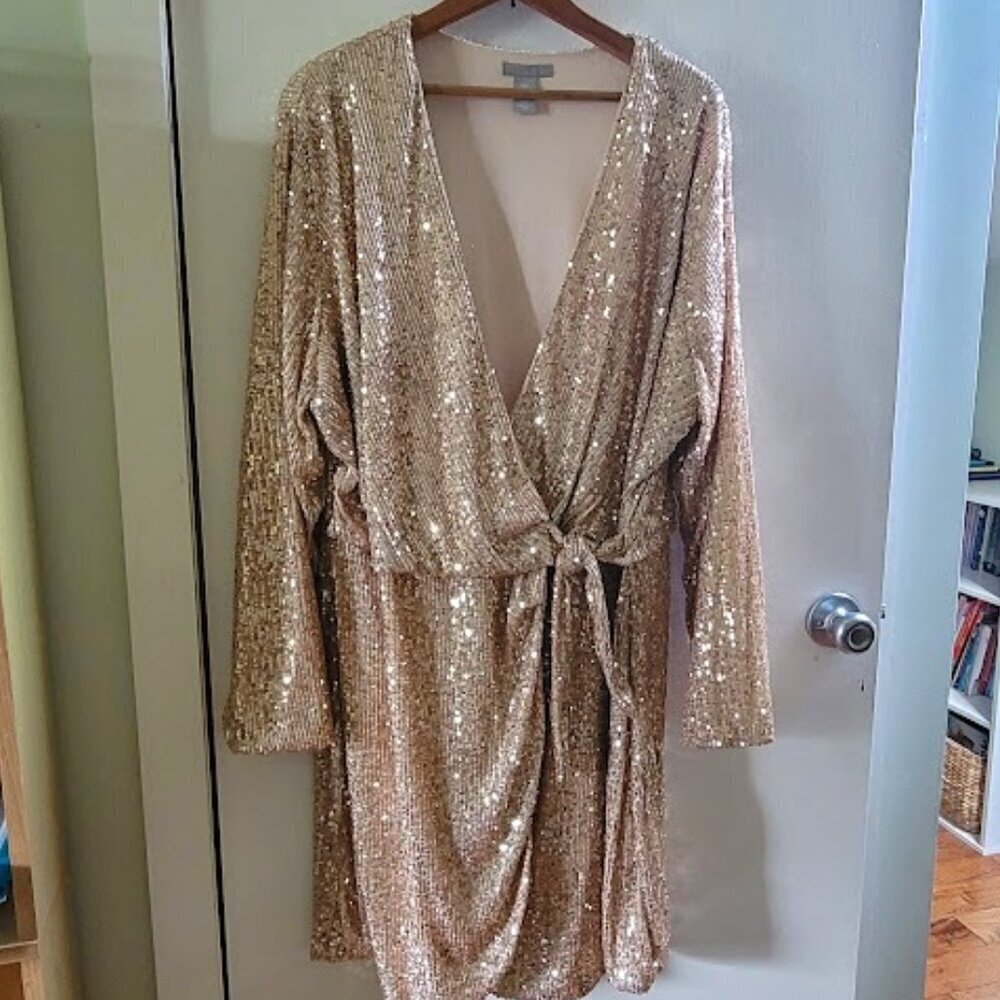 Gold & Champagne Sequin Wrap Dress, H&M - XXL